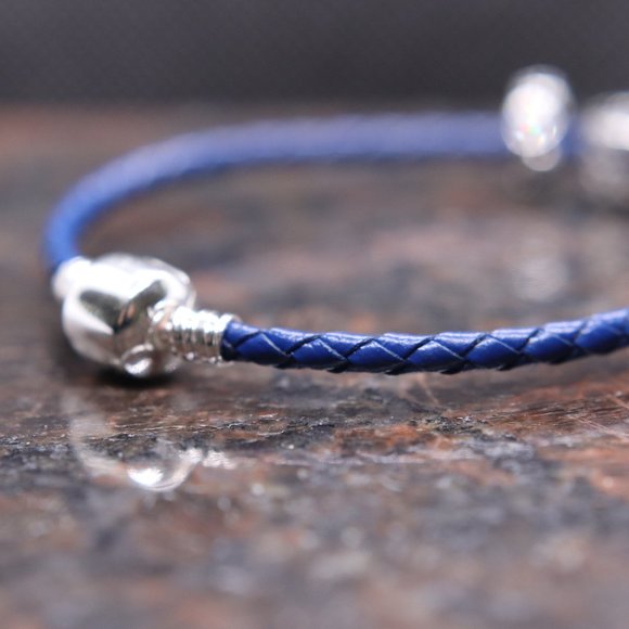 Dark Blue Leather Bracelet with Sterling Silver Barrel Clasp - BRAND NEW - Picture 4 of 5
